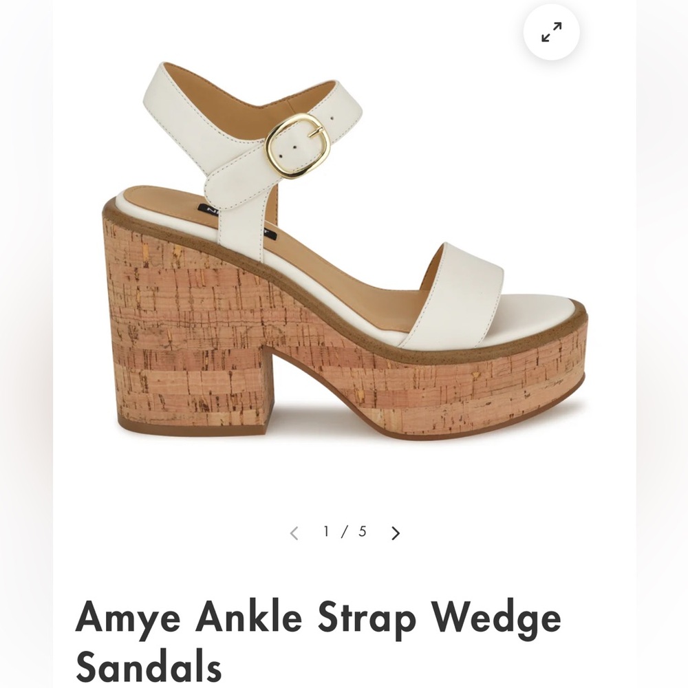 Nine West White Cork Platform Ankle-Strap Wedge Sandals